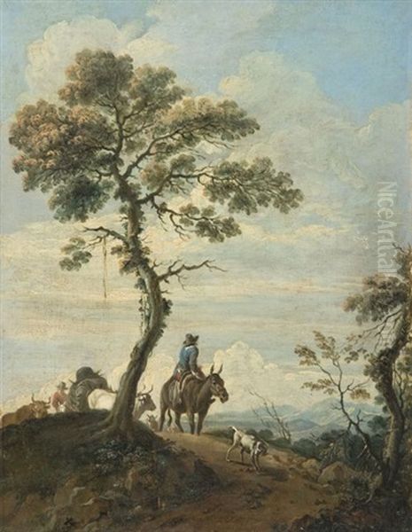 Personnages Et Leur Troupeau Sur Un Chemin Oil Painting by Philip James de Loutherbourg