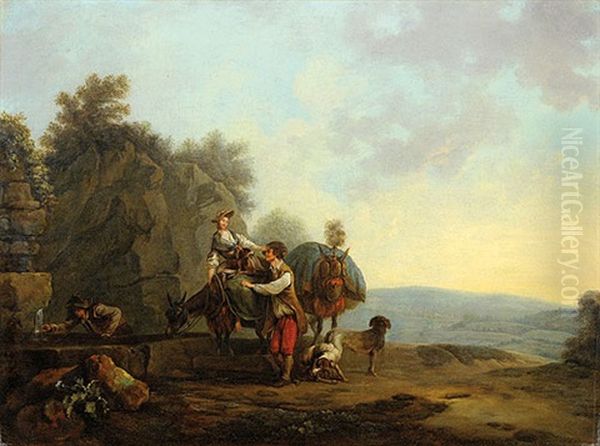 Flirt Wahrend Der Rast Oil Painting by Philip James de Loutherbourg