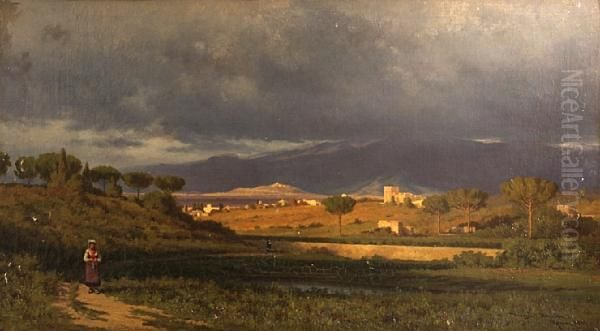 View From Near The Porta Salara In Rome Looking Toward The Sabine Mountains Oil Painting by Dwight Benton