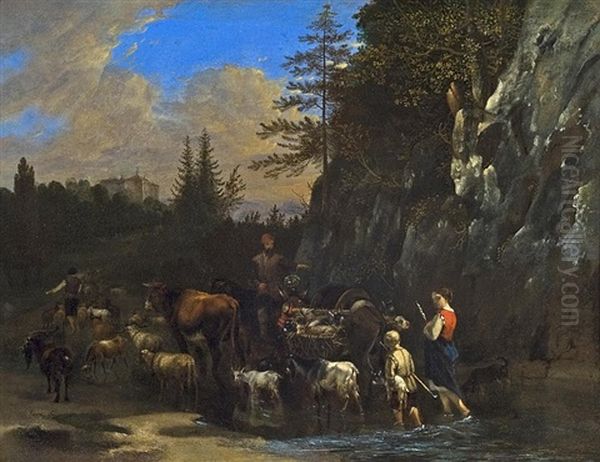 Landscape With Figures Herding Oil Painting by Philip James de Loutherbourg