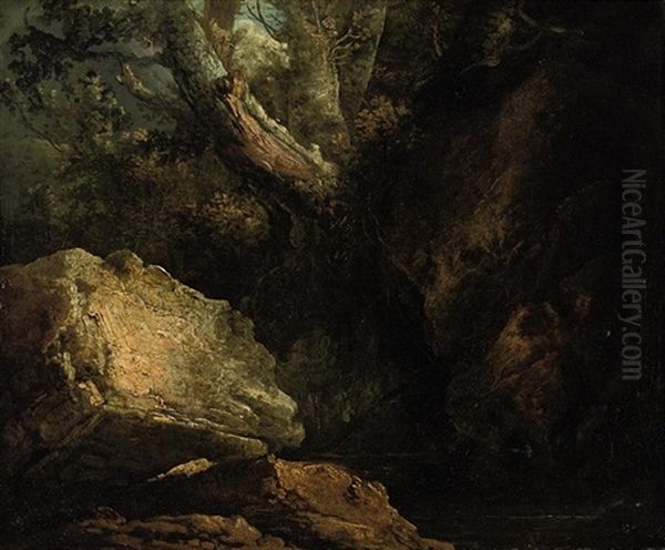 A Rocky Wooded River Landscape by Philip James de Loutherbourg