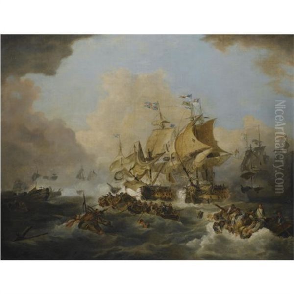 The Battle Off Ushant, Lord Howe's Victory On The 1st June 1794 Oil Painting by Philip James de Loutherbourg