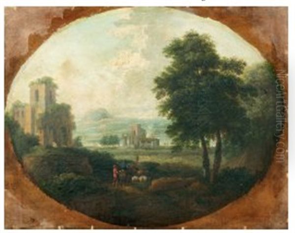 Berger Et Son Troupeau Dans Un Paysage Domine Par Des Ruines by Philip James de Loutherbourg