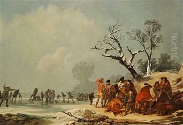 Winter Scenery With A Skating Party Oil Painting by Philip James de Loutherbourg