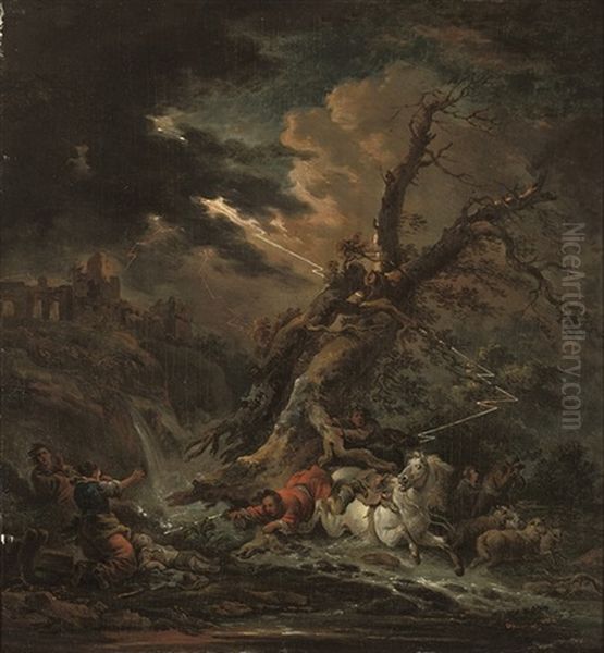 A Stormy River Landscape by Philip James de Loutherbourg