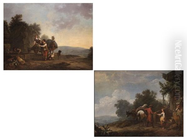 Landschaften Mit Personenstaffage, Pferd Und Eseln (pair) Oil Painting by Philip James de Loutherbourg