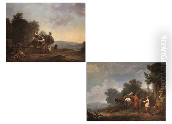 Landschaften Mit Personenstaffage (+ Pferd Und Eseln; Pair) Oil Painting by Philip James de Loutherbourg