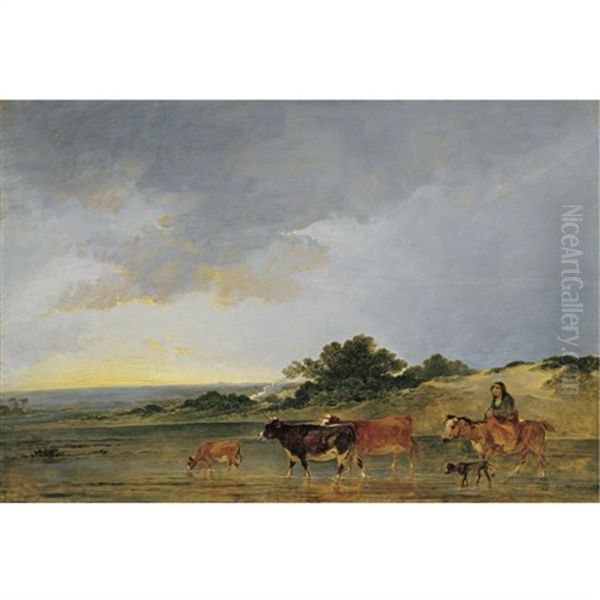 A Peasant Woman And Her Cattle Fording A Stream Oil Painting by Philip James de Loutherbourg