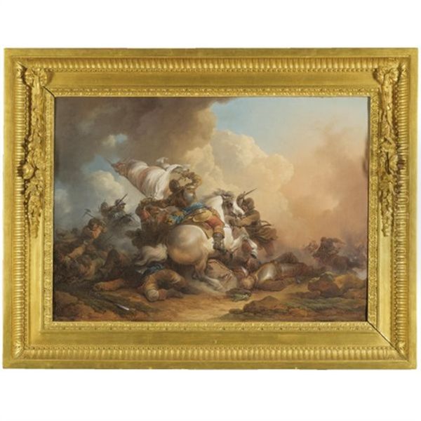 A Cavalry Battle Oil Painting by Philip James de Loutherbourg