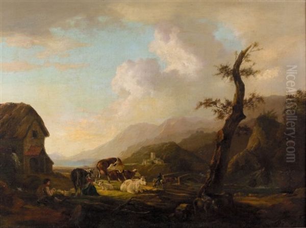 Idyllische Landschaft Mit Staffage Oil Painting by Philip James de Loutherbourg