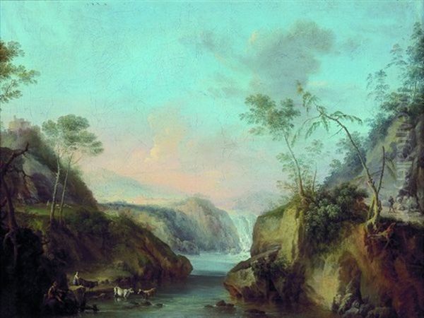 Paysage De Cascade Anime De Bergers Oil Painting by Philip James de Loutherbourg