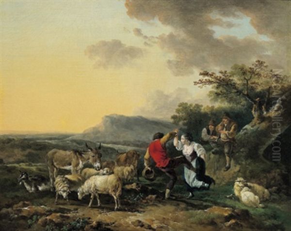 Tanzendes Hirtenpaar In Der Romischen Campagna Oil Painting by Philip James de Loutherbourg