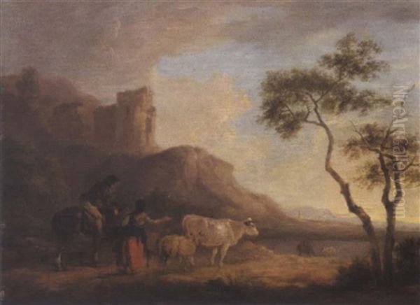 Hirten Und Herde In Einer Sudlichen Landschaft Oil Painting by Philip James de Loutherbourg