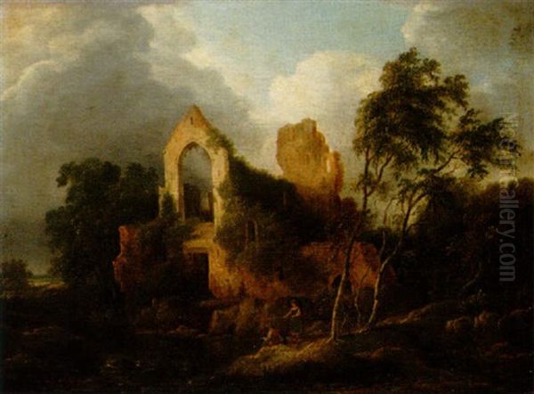 Landskap Med Klosterruin Oil Painting by Philip James de Loutherbourg