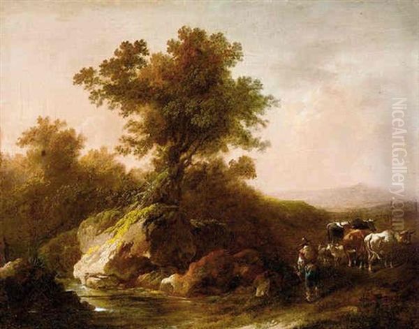 Landscape With Herdsmen And Animals Oil Painting by Philip James de Loutherbourg