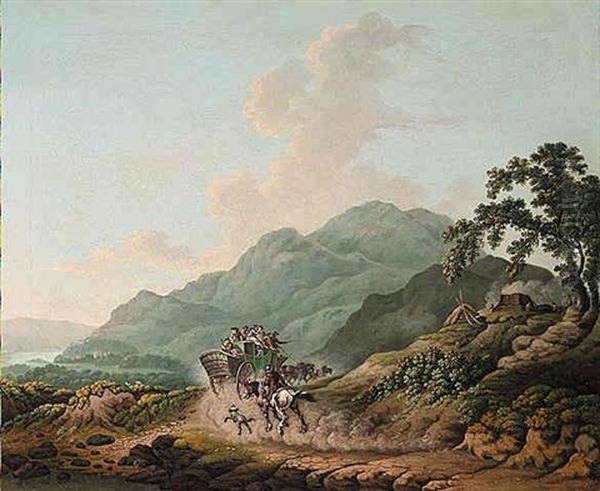 Skiddaw In Cumberland, A Summer Evening With A Coach And Horseman Oil Painting by Philip James de Loutherbourg