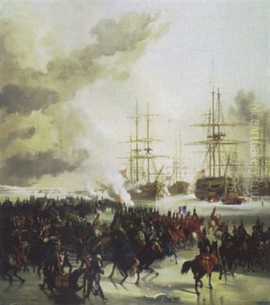 Embarking Troops - French Revolutionary Wars Oil Painting by Philip James de Loutherbourg