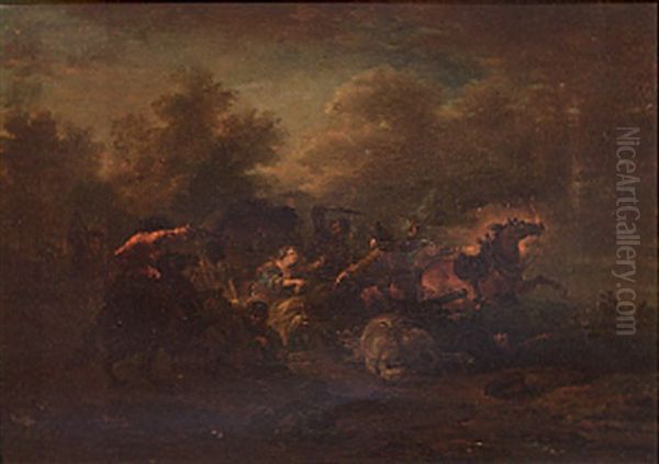 A Roadside Ambush Oil Painting by Philip James de Loutherbourg