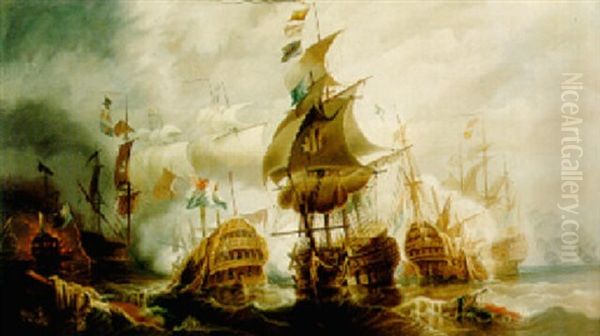 The Surrender Of The Dutch Flagship At The Battle Of Camperdown, 11th October 1797 Oil Painting by Philip James de Loutherbourg