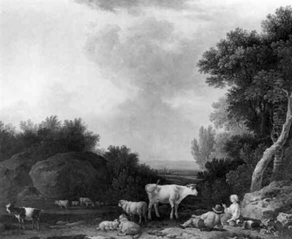 Bergers Et Troupeau Dans Un Paysage Oil Painting by Philip James de Loutherbourg