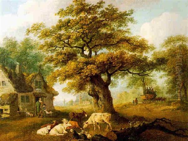 An English Country Scene Oil Painting by Philip James de Loutherbourg