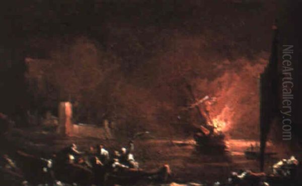 Incendie Sur La Lagune Oil Painting by Philip James de Loutherbourg