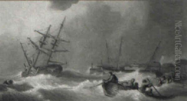 A Vessel In Distress Off A Port Oil Painting by Philip James de Loutherbourg