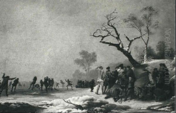 Soldiers Encamped By A Frozen Pond With Skaters Oil Painting by Philip James de Loutherbourg