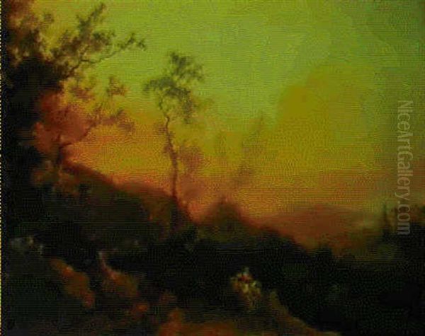 Paysage A La Charrette Et Aux Grands Arbres Oil Painting by Philip James de Loutherbourg