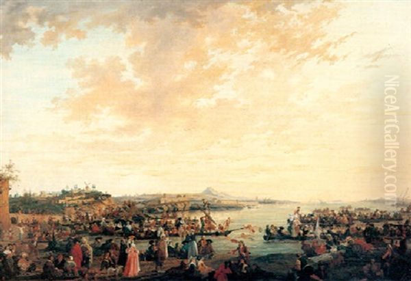 A Coastal Landscape With Num- Erous Figures, Said To Be The Fete Of The Tunny Fishers At Marseilles by Philip James de Loutherbourg