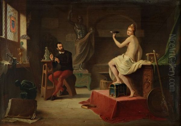 L'atelier Du Sculpteur (cellini) Oil Painting by Jean-Baptiste Victor Loutrel