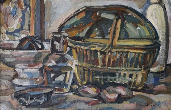 Nature Morte Au Pichet D'eau Et Panier Oil Painting by Maurice Albert Loutreuil