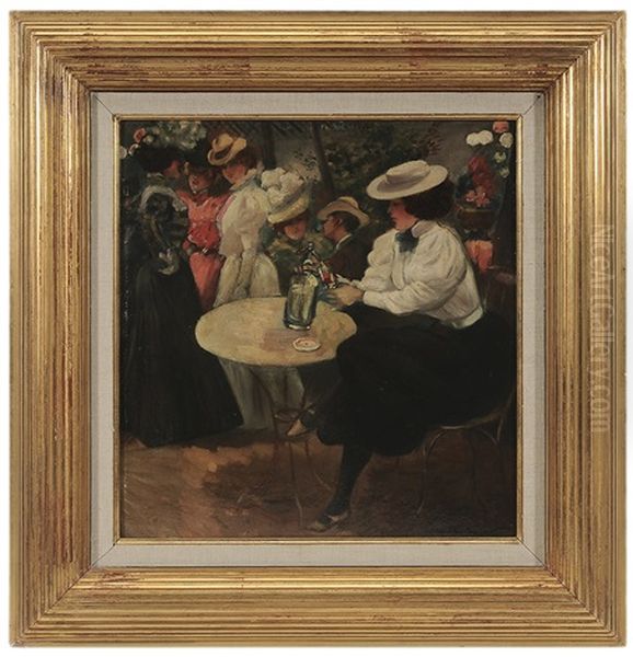 Woman Mixing A Seltzer In A Cafe Oil Painting by Maurice Albert Loutreuil