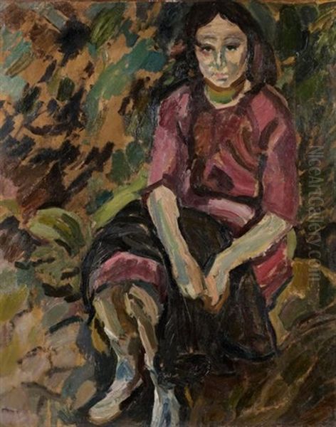 Jeune Fille Assise Oil Painting by Maurice Albert Loutreuil