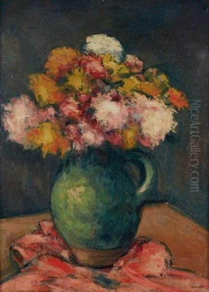 Vase De Fleurs Oil Painting by Maurice Louvrier