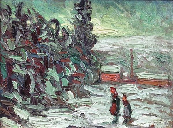 Promeneurs Dans Un Paysage Enneige Oil Painting by Maurice Louvrier