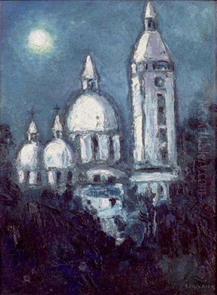 Eglise Au Clair De Lune Oil Painting by Maurice Louvrier