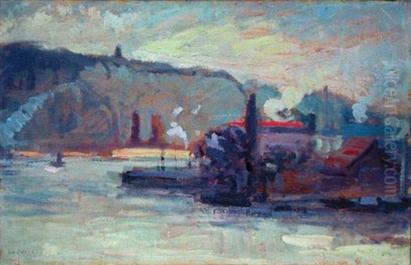 La Seine Pres De Rouen Oil Painting by Maurice Louvrier