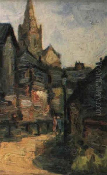 Les Petites Eaux Et L'eglise Saint-hilaire A Rouen Oil Painting by Maurice Louvrier