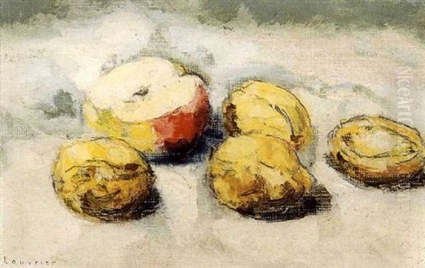 Nature Morte Aux Noix Et A La Peche Oil Painting by Maurice Louvrier