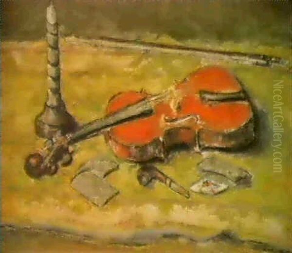 Nature Morte Au Violon Oil Painting by Maurice Louvrier