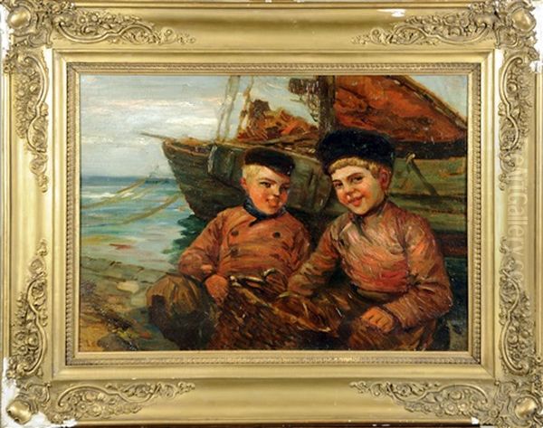 Les Petits Pecheurs Oil Painting by Edmond Louyot