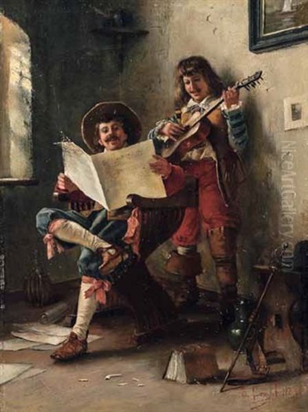 Zwei Musizierende Burschen Oil Painting by Edmond Louyot