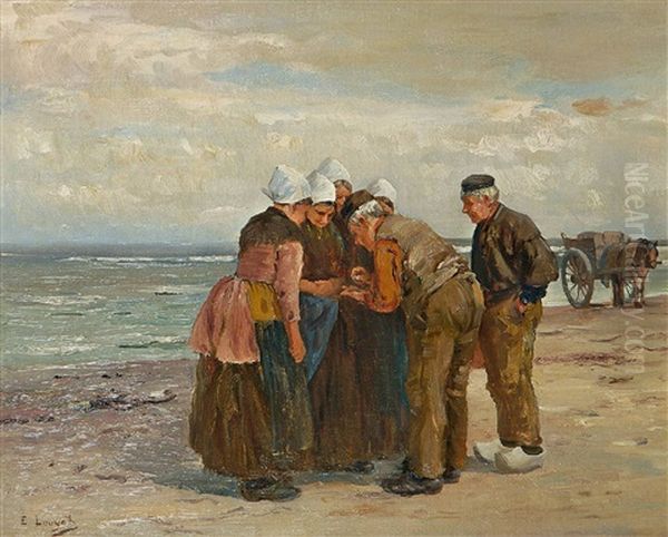 Hollandische Fischer Und Frauen Am Strand Oil Painting by Edmond Louyot