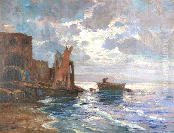 Fishing Boat Leaving The Harbor Oil Painting by Edmond Louyot