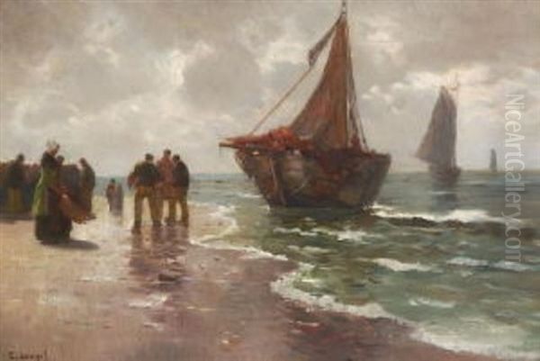 Strandszene In Katwyk Oil Painting by Edmond Louyot