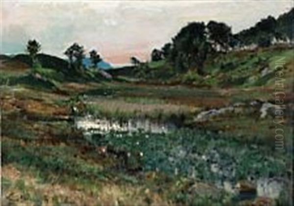 Overlooking A Moor Landscape Oil Painting by Hans Lovaas