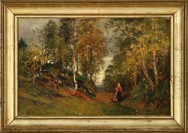 Autumn Forest Scene Oil Painting by Hans Lovaas