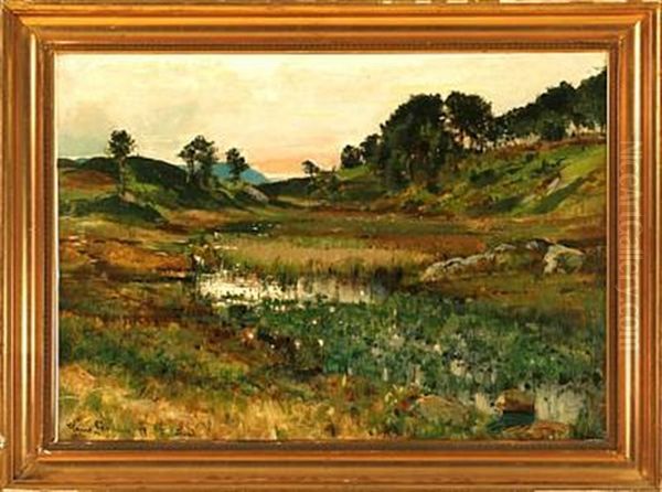 Overlooking A Moor Landscape Oil Painting by Hans Lovaas