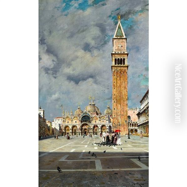 Die Piazza San Marco In Venedig Oil Painting by Augusto Lovatti